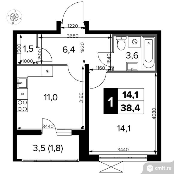 1-комнатная квартира 38,1 кв.м - Южная Битца. Фото 1.