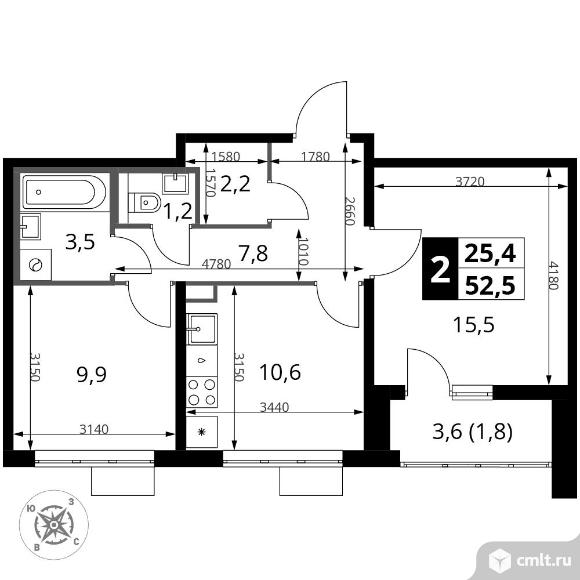 2-комнатная квартира 52,5 кв.м - Южная Битца. Фото 1.