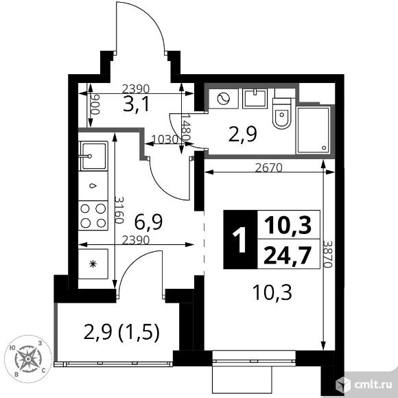 1-комнатная квартира 24,7 кв.м - Южная Битца. Фото 1.