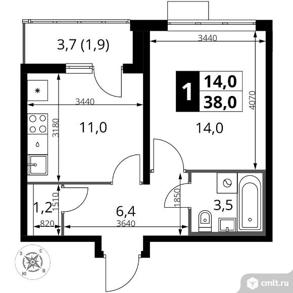 1-комнатная квартира 38 кв.м - Южная Битца. Фото 1.