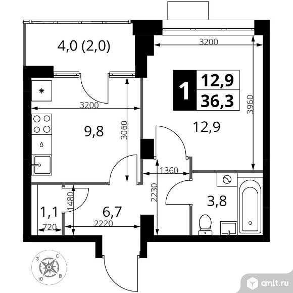 1-комнатная квартира 36,3 кв.м - Южная Битца. Фото 1.