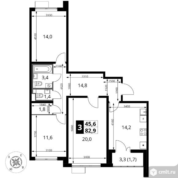 3-комнатная квартира 82,9 кв.м - Южная Битца. Фото 1.