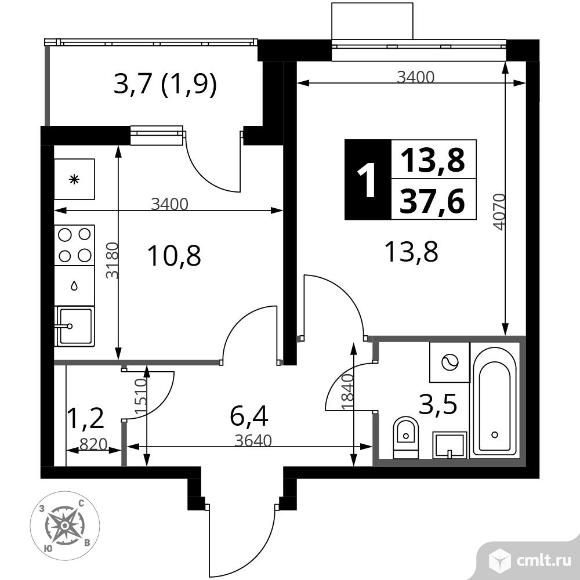 1-комнатная квартира 37,6 кв.м - Южная Битца. Фото 1.