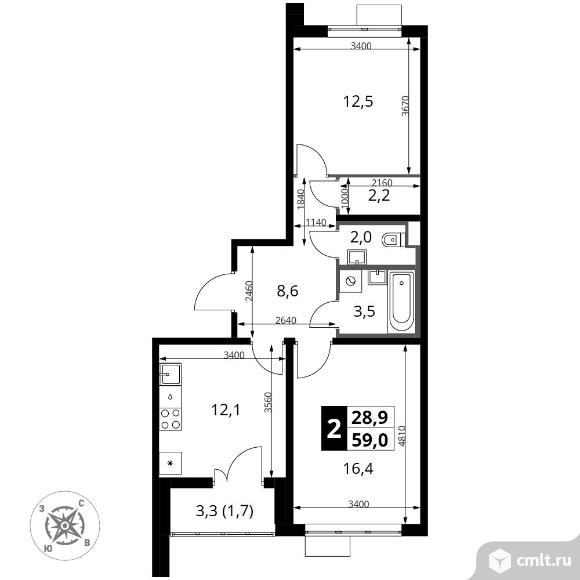 2-комнатная квартира 59 кв.м - Южная Битца. Фото 1.
