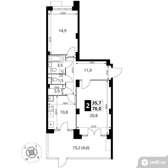 2-комнатная квартира 70 кв.м - Южная Битца. Фото 1.