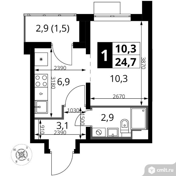 1-комнатная квартира 24,7 кв.м - Южная Битца. Фото 1.