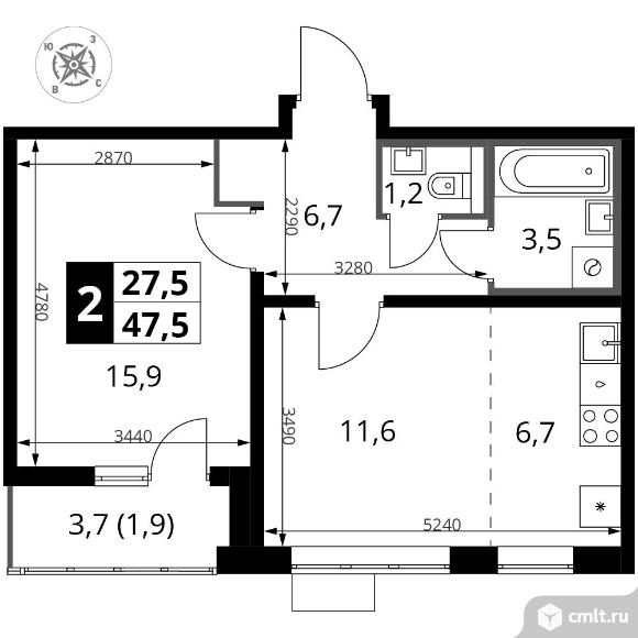 2-комнатная квартира 47,5 кв.м - Южная Битца. Фото 1.