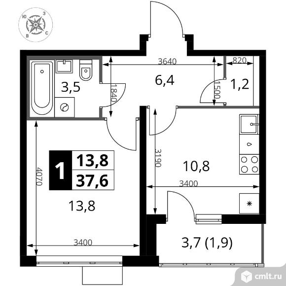 1-комнатная квартира 37,6 кв.м - Южная Битца. Фото 1.