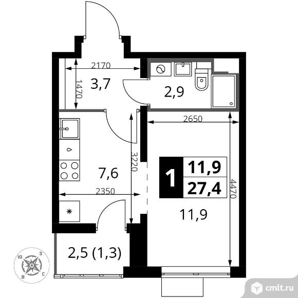 1-комнатная квартира 27,4 кв.м - Южная Битца. Фото 1.