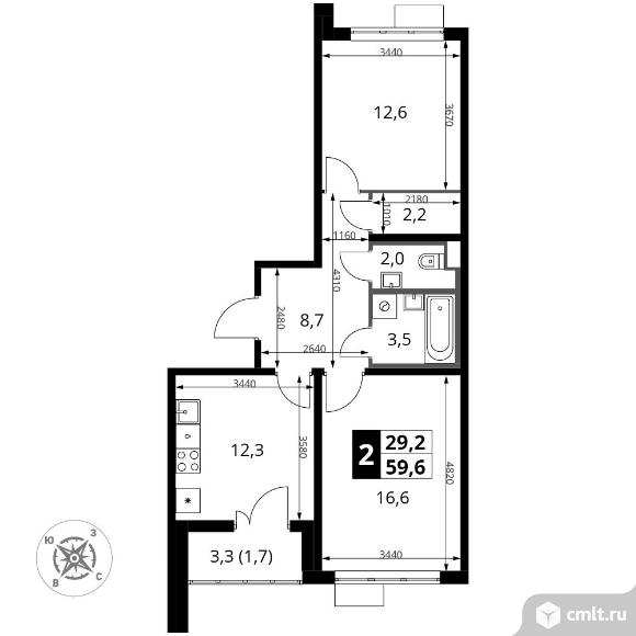 2-комнатная квартира 59,6 кв.м - Южная Битца. Фото 1.
