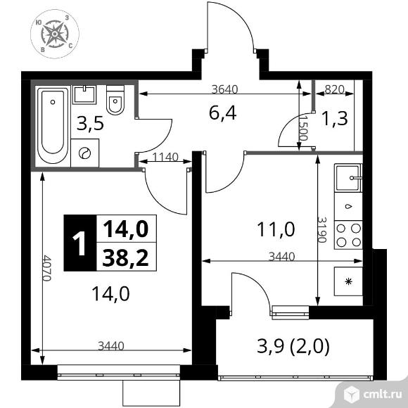 1-комнатная квартира 38,2 кв.м - Южная Битца. Фото 1.