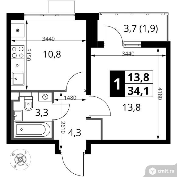 1-комнатная квартира 34,1 кв.м - Южная Битца. Фото 1.