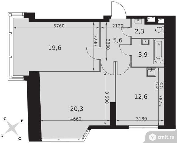 2-комнатная квартира 64,3 кв.м - ЖК "Архитектор". Фото 1.