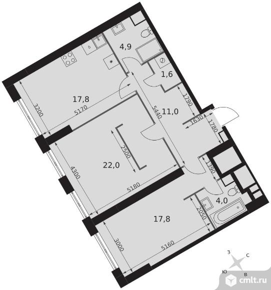 3-комнатная квартира 79,1 кв.м - ЖК "Архитектор". Фото 1.