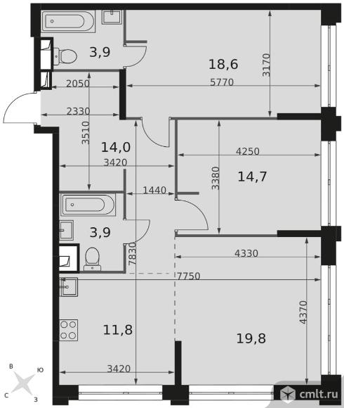 3-комнатная квартира 86,7 кв.м - ЖК "Sydney City". Фото 1.