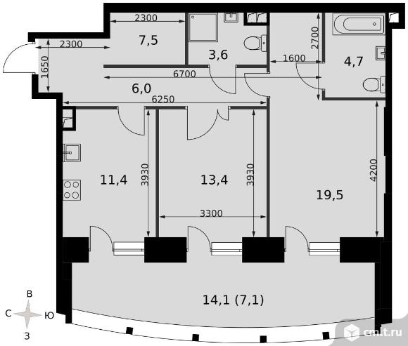 2-комнатная квартира 73,2 кв.м - ЖК "Sydney City". Фото 1.