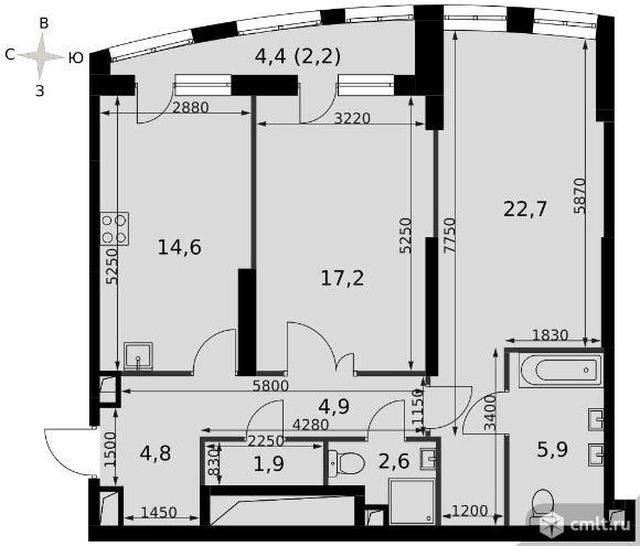 2-комнатная квартира 76,6 кв.м - ЖК "Sydney City". Фото 1.