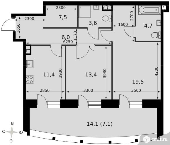 2-комнатная квартира 73,2 кв.м - ЖК "Sydney City". Фото 1.