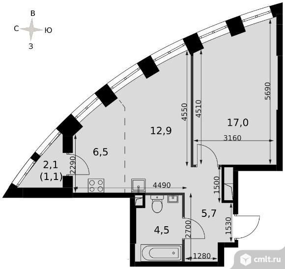 1-комнатная квартира 47,4 кв.м - ЖК "Sydney City". Фото 1.