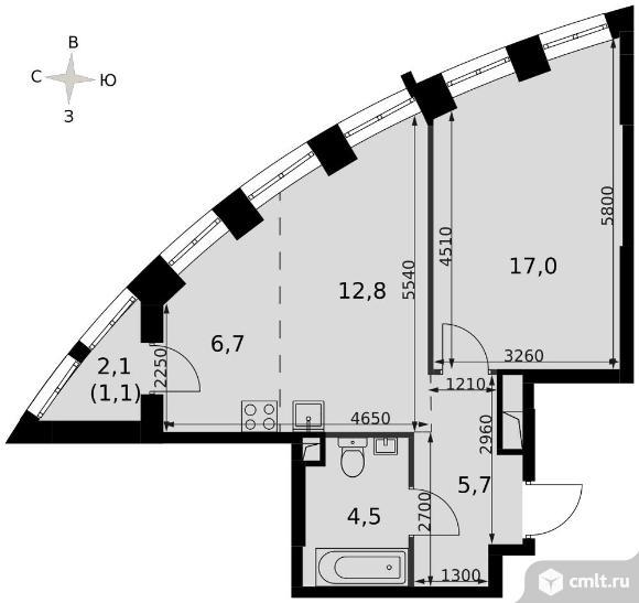 1-комнатная квартира 47,4 кв.м - ЖК "Sydney City". Фото 1.