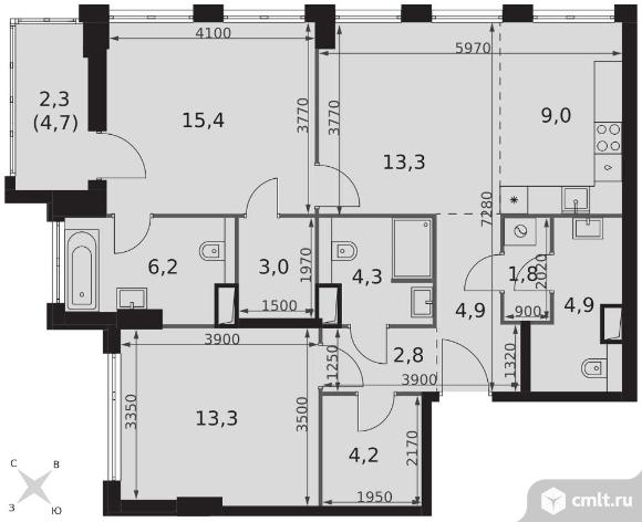 3-комнатная квартира 85,4 кв.м - ЖК "Sydney City". Фото 1.