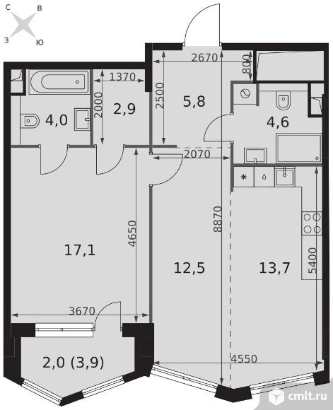 2-комнатная квартира 62,6 кв.м - ЖК "Sydney City". Фото 1.
