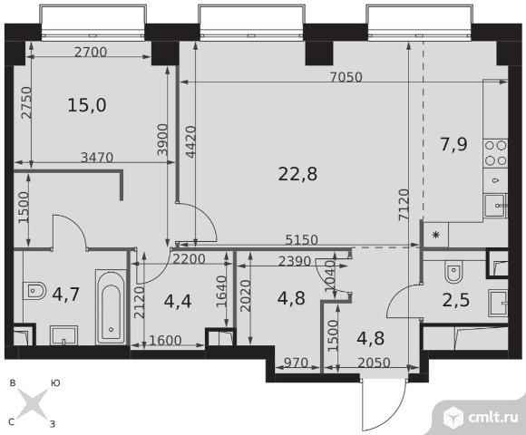 2-комнатная квартира 66,9 кв.м - ЖК "Sydney City". Фото 1.