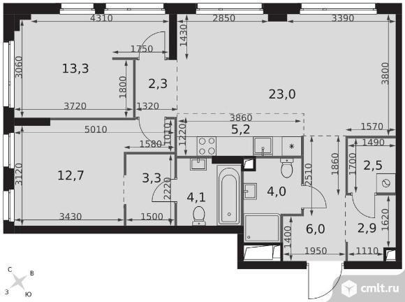 3-комнатная квартира 79,3 кв.м - ЖК "Sydney City". Фото 1.