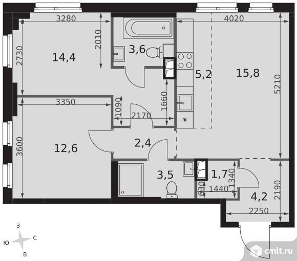 3-комнатная квартира 63,4 кв.м - ЖК "Sydney City". Фото 1.