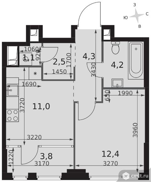 1-комнатная квартира 39,3 кв.м - ЖК "Sydney City". Фото 1.