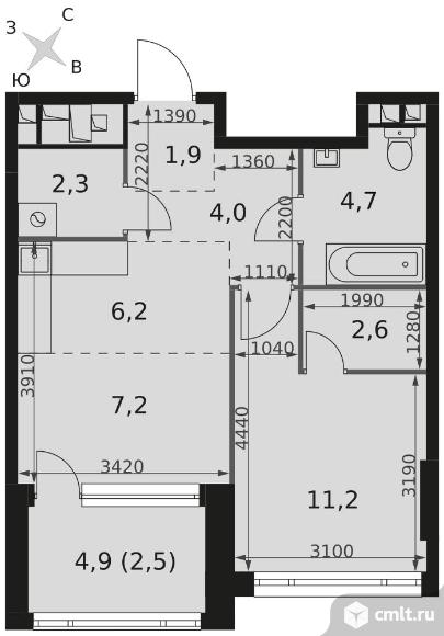 1-комнатная квартира 42,6 кв.м - ЖК "Роттердам". Фото 1.