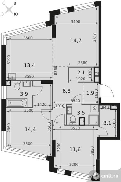 3-комнатная квартира 75,4 кв.м - ЖК "Роттердам". Фото 1.