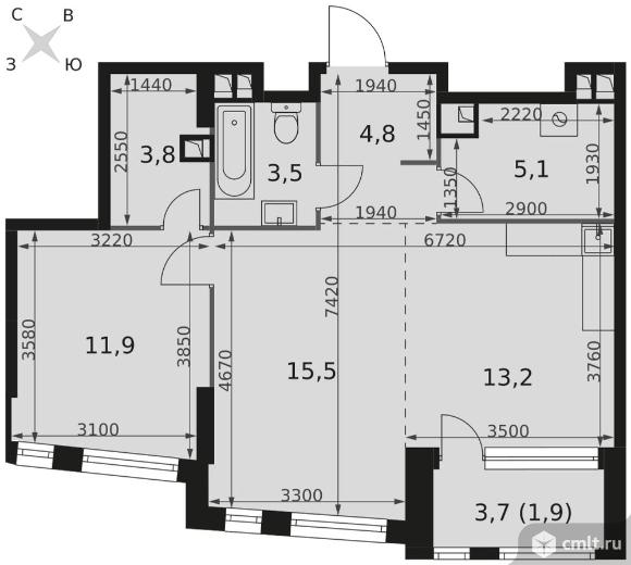 2-комнатная квартира 59,7 кв.м - ЖК "Роттердам". Фото 1.