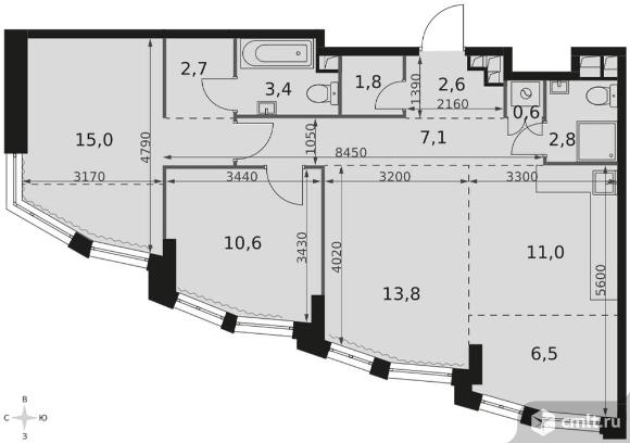 3-комнатная квартира 77,9 кв.м - ЖК "Роттердам". Фото 1.