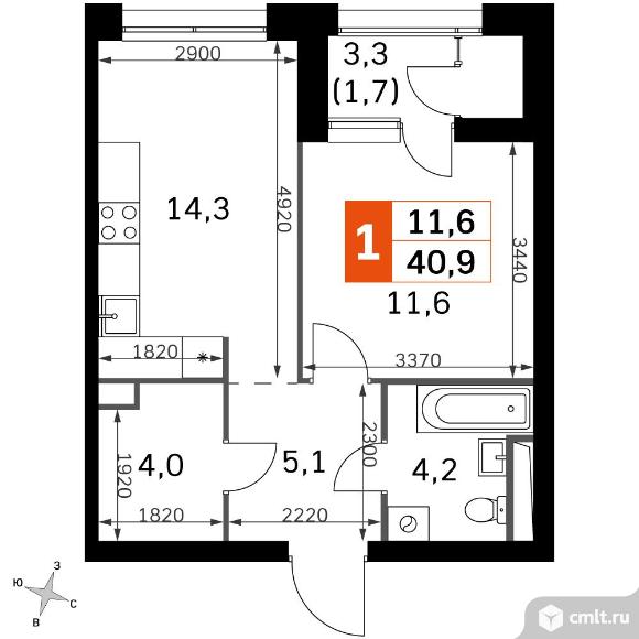 1-комнатная квартира 40,9 кв.м - ЖК "Sky Garden". Фото 1.