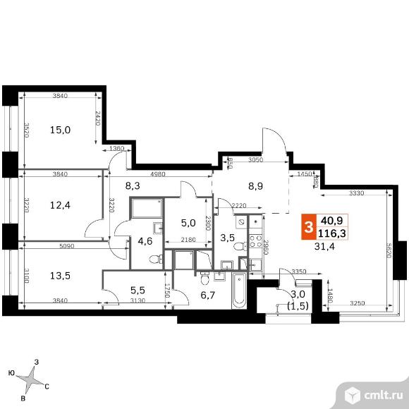 3-комнатная квартира 116,3 кв.м - ЖК "Sky Garden". Фото 1.