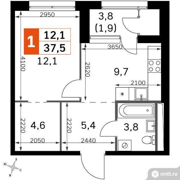 1-комнатная квартира 37,5 кв.м - ЖК "Sky Garden". Фото 1.
