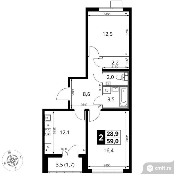 2-комнатная квартира 59 кв.м. Фото 1.