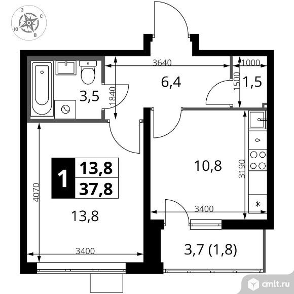 1-комнатная квартира 37,8 кв.м - ЖК "1-й Южный". Фото 1.
