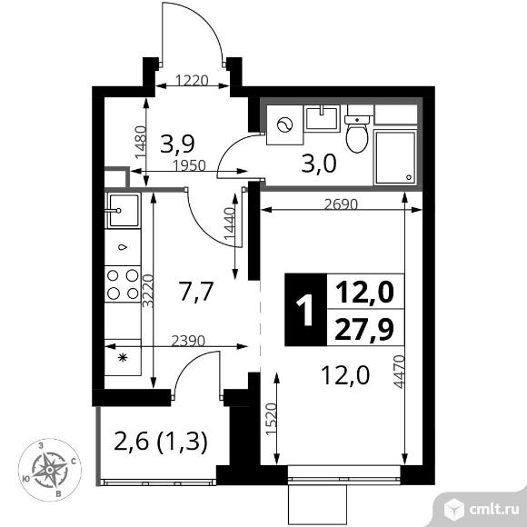 1-комнатная квартира 27,9 кв.м. Фото 1.