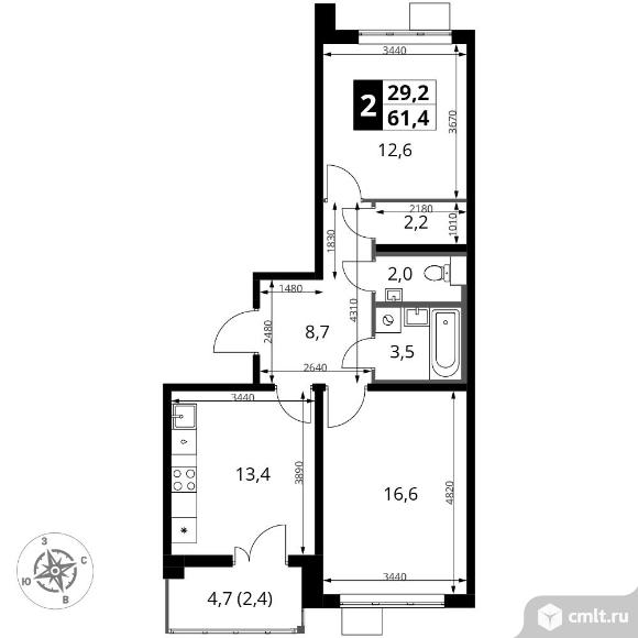 2-комнатная квартира 61,4 кв.м. Фото 1.