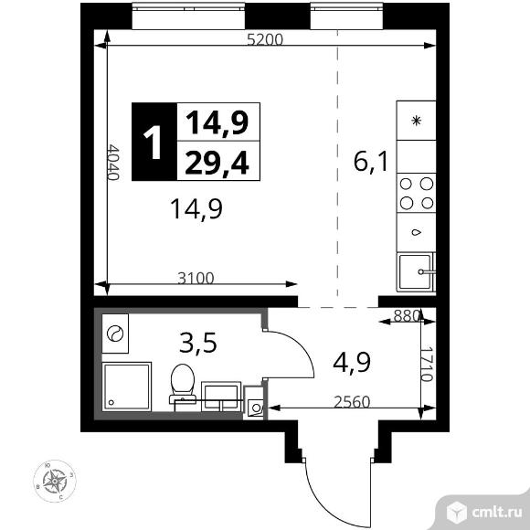 1-комнатная квартира 29,4 кв.м - ЖК "1-й Южный". Фото 1.