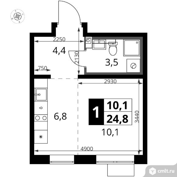 1-комнатная квартира 24,8 кв.м - ЖК "1-й Южный". Фото 1.