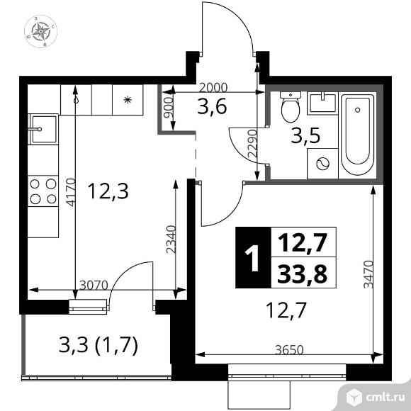 1-комнатная квартира 33,8 кв.м - ЖК "1-й Южный". Фото 1.