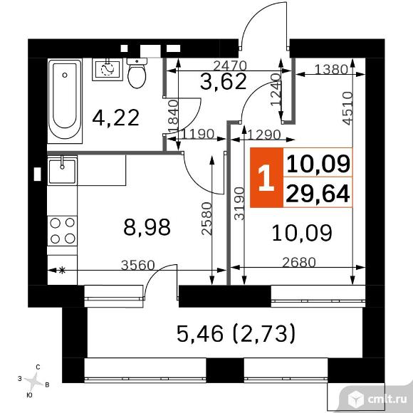 1-комнатная квартира 29,64 кв.м - ЖК «Жаворонки клаб». Фото 1.