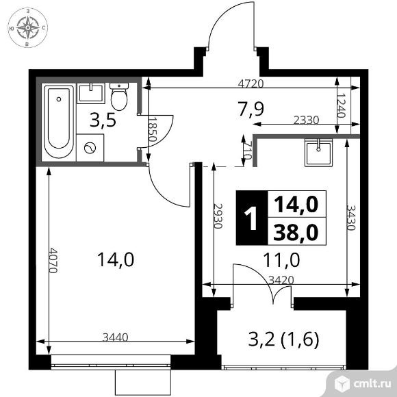 1-комнатная квартира 38 кв.м - ЖК "1-й Саларьевский". Фото 1.