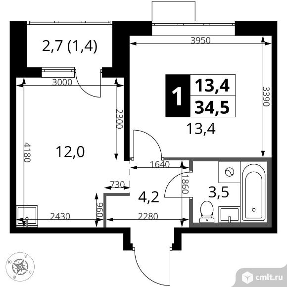 1-комнатная квартира 34,5 кв.м - ЖК "1-й Саларьевский". Фото 1.