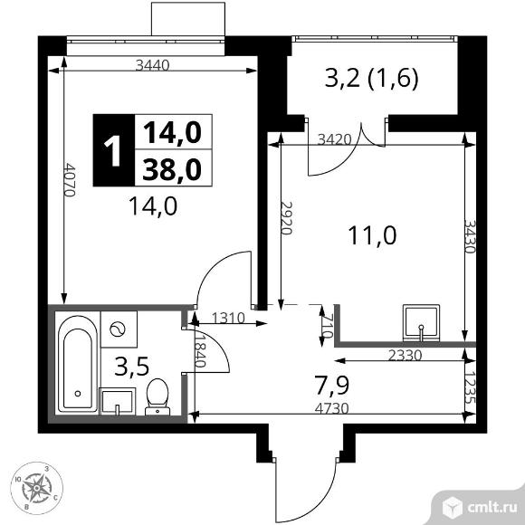 1-комнатная квартира 38 кв.м - ЖК "1-й Саларьевский". Фото 1.