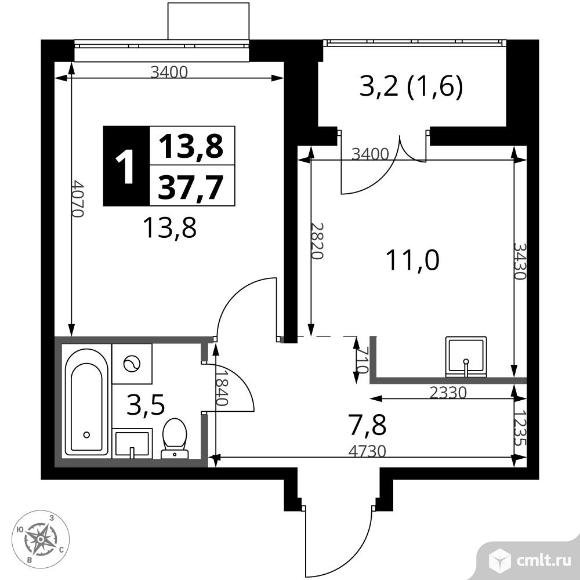 1-комнатная квартира 37,7 кв.м - ЖК "1-й Саларьевский". Фото 1.