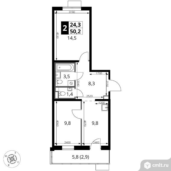 2-комнатная квартира 50,2 кв.м - ЖК "1-й Саларьевский". Фото 1.